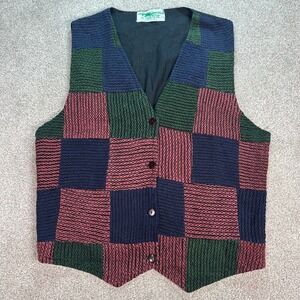 IL Quetzal Patchwork Vest Women's V-Neck Button Front Boho Casual Outerwear